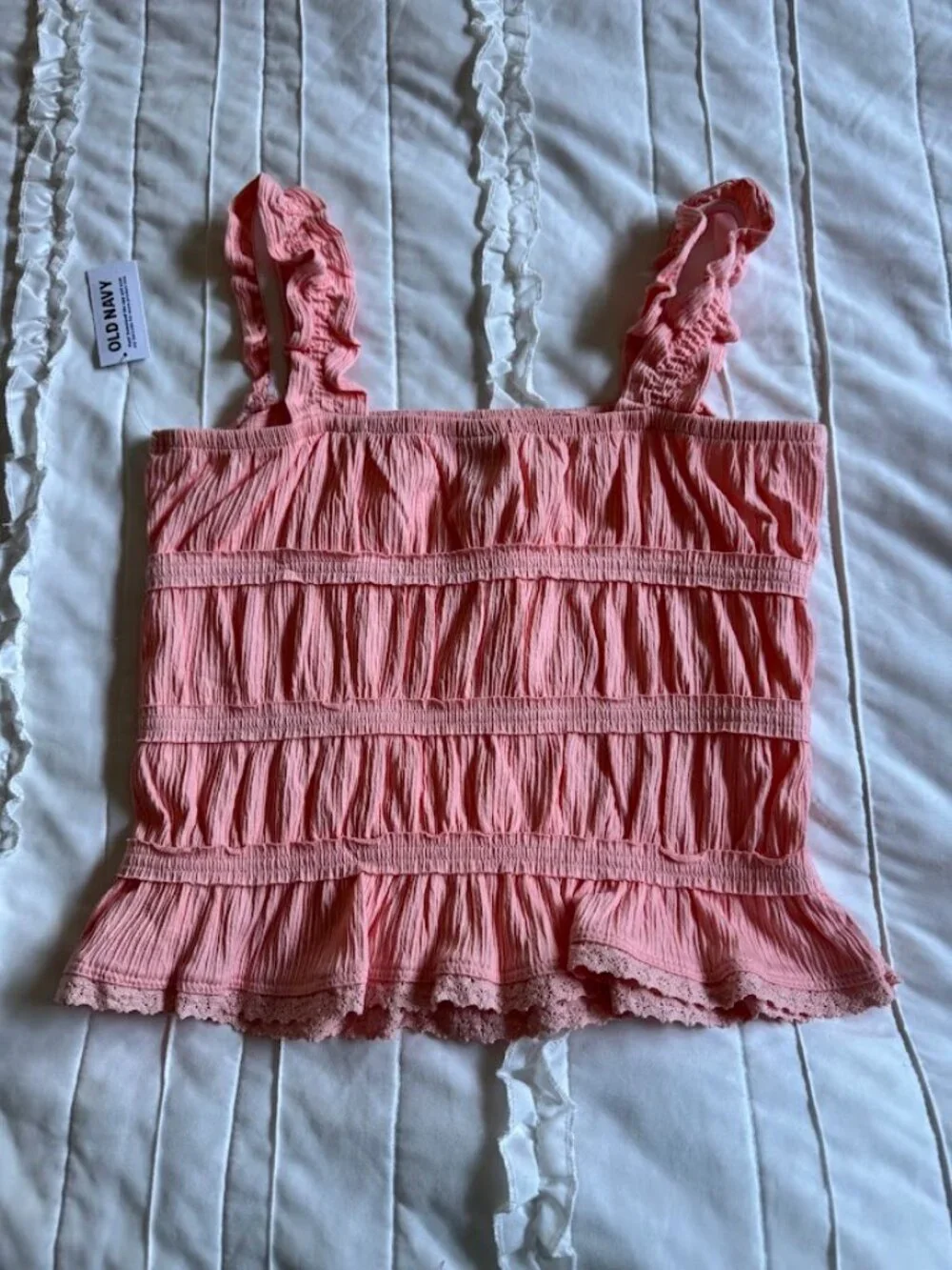 Old Navy Girls Large 10/12 Coral Ruffled Tank Top